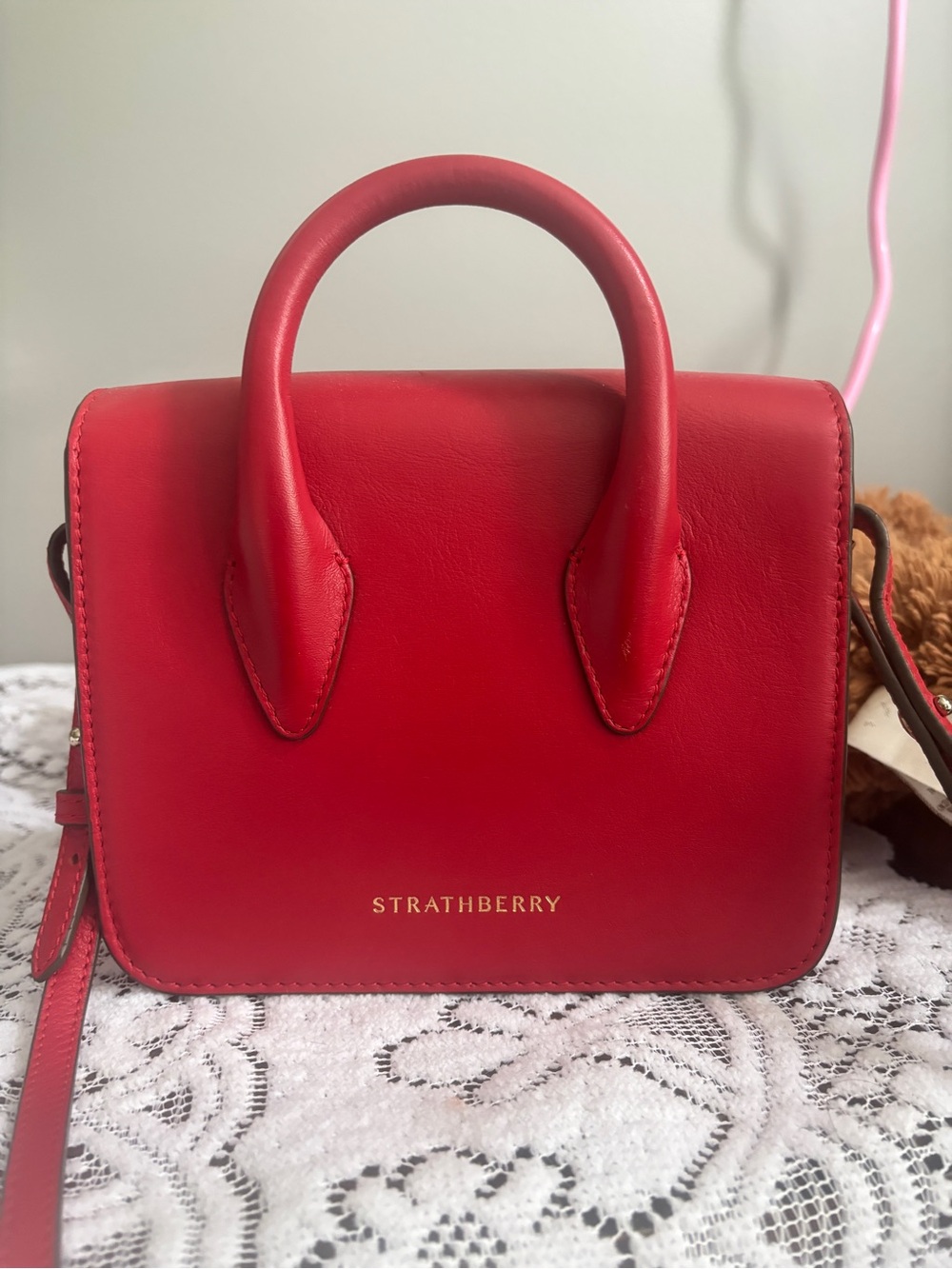 Strathberry Red Top-Handle Mini Satchel